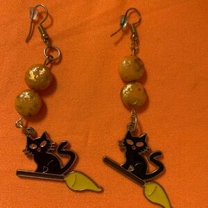 Black Cat Earrings with Yellow Accents